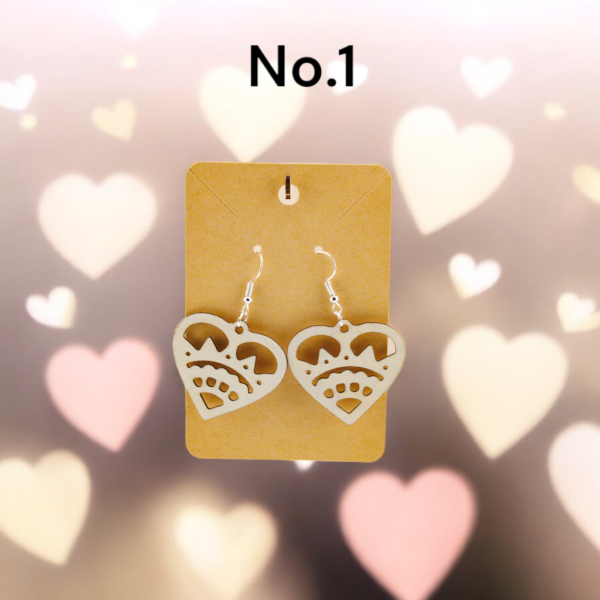 Valentines Day Wooden Laser Cut Earrings - Image 2