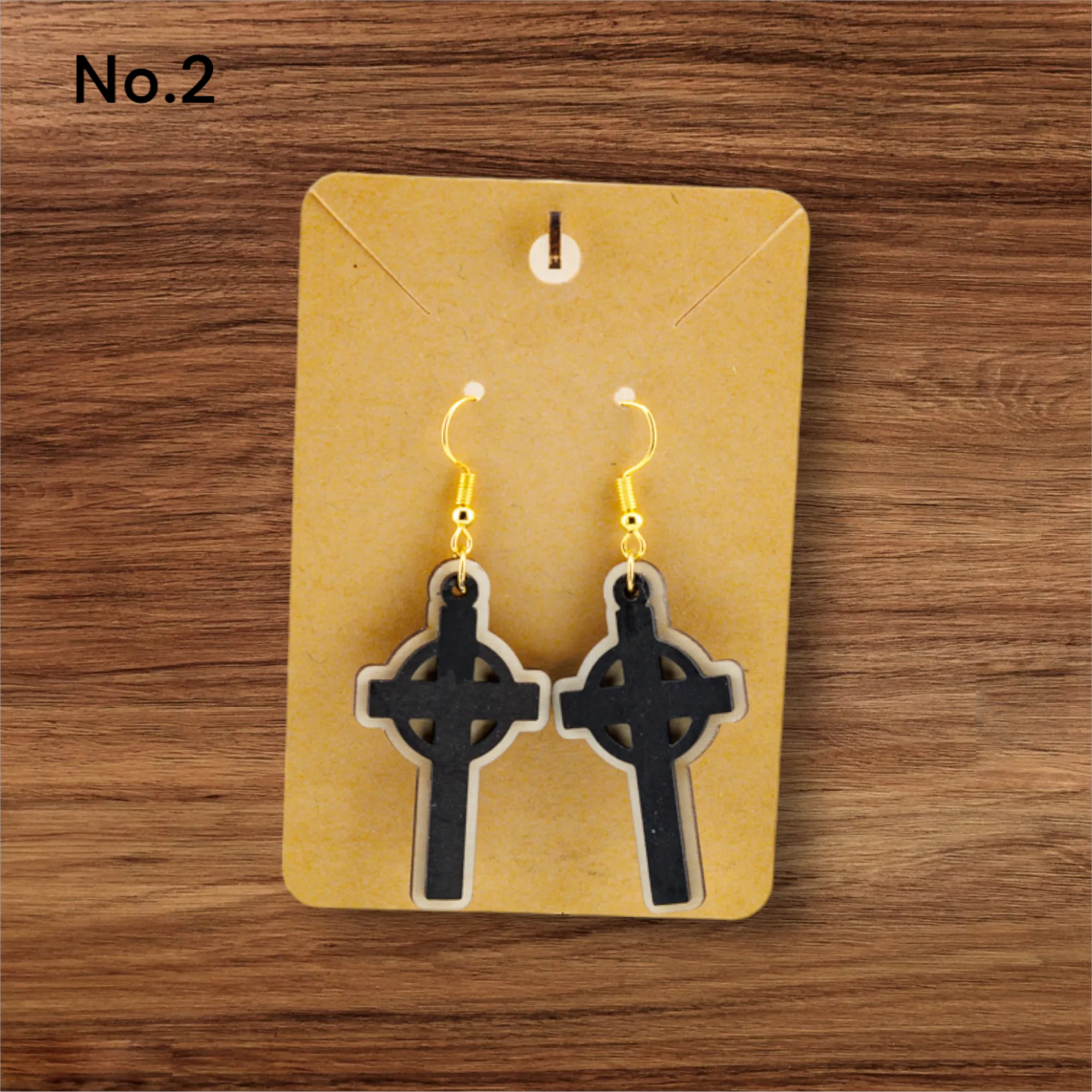 Wooden Cross Earrings No.2