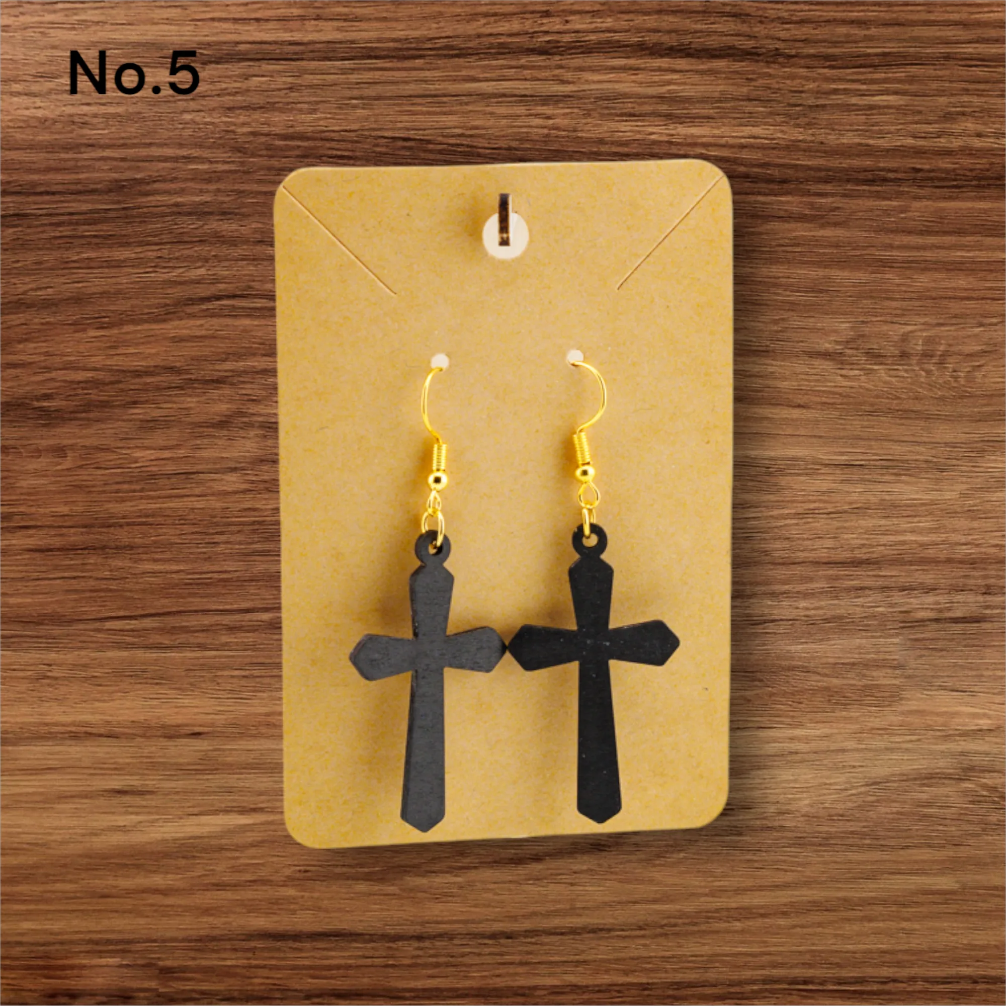 Wooden Cross Earrings No.5